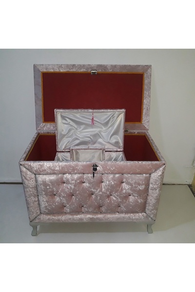 Ankara Mobilya Çeyiz 12353 SANDIK Kapitone Büyük 3lü Model PEMBE Kadife Kumaş...