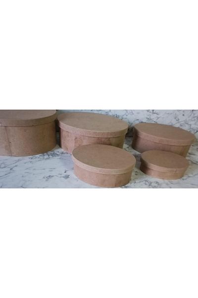 BENGİ TİCARET Hobby Adn 90197 - 5-Piece Oval Wooden MDF Box Set, Handmade Model with Raw MDF Mashuka Feature