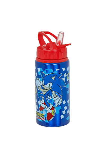 Floopy Sticla de apa copii, bidon din aluminiu, 500 ml, cu Pai, Sonic, Flip T...