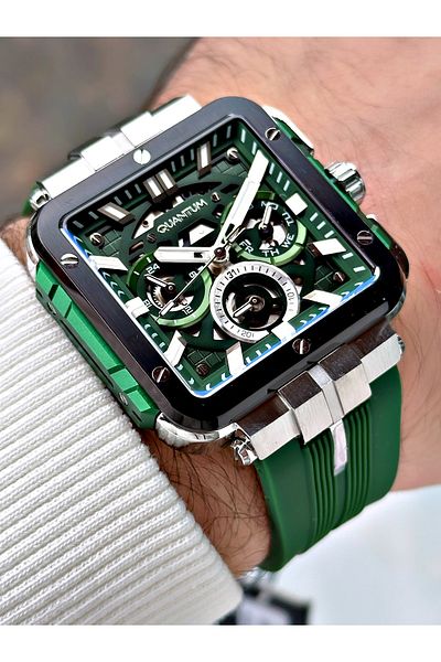 Quantum Functions Active 10 Atm Waterproof Silicone Cord Green Color Men's Wristwatch 1102.377
