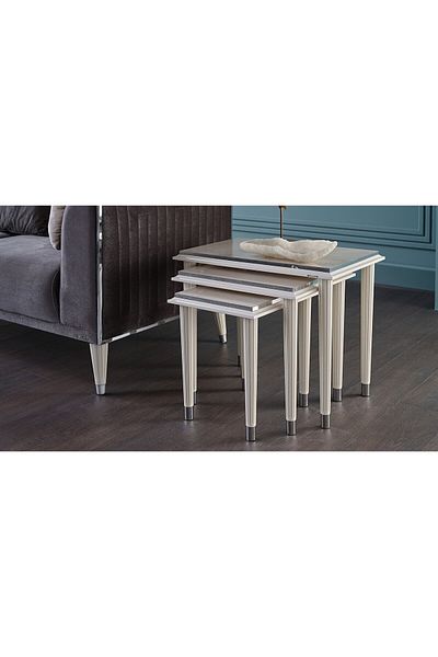 Bellona Gravita Zigon Coffee Tables, Ivory, Set of 3