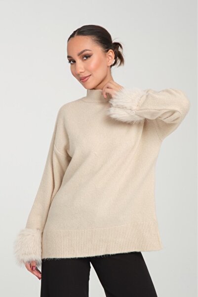 sumoda Pulover de damă din tricotaje supradimensionate din blană moale - gule...