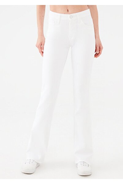 LİMABEL Lina White Flared Leg Jeans High Waist Power Lycra Jeans