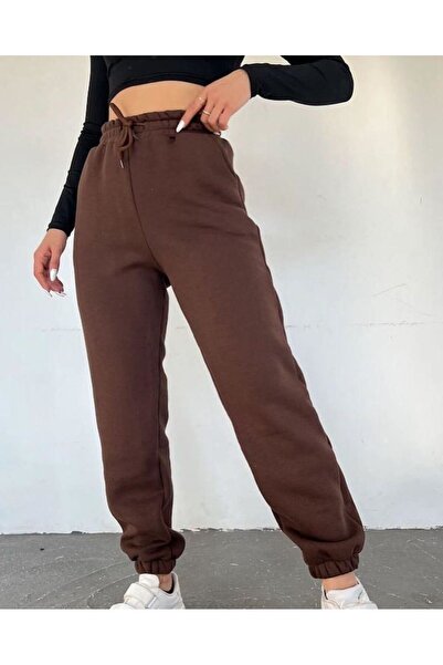 FİTGO Жіночі коричневі 3-ниткові еластичні штанини до спортивного костюма