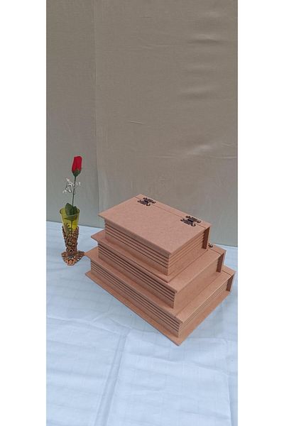 BENGİ TİCARET Hobby Adn 90033 Decorative Model Triple Jewelry Box Wooden Raw Mdf Handmade