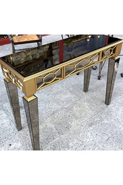 BENGİ TİCARET Dresuar 17961 Motifli Model Ayna Kaplama Parlak Gold Kayın Ayak Çekmec El Yapım