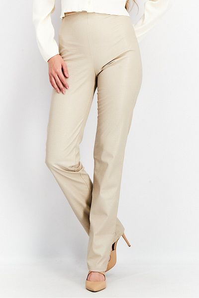 Missyempire Women Straight Leg Textured Leather Pant, Cream