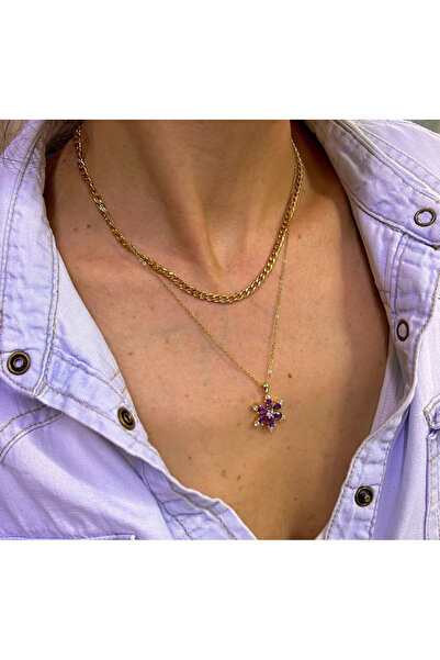 Vitastyle قلادة لوتس من 2 قطعة فولاذية