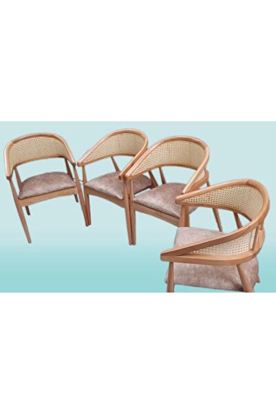 BENGİ TİCARET Sandalye 90160 İnci Hasır Model Kolçak Geniş Otur Kayın Ayak Ka...