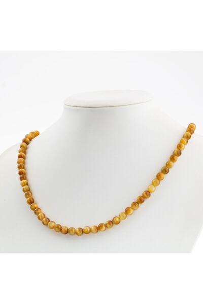 OSMANLI DOĞAL TAŞ Unisex Sarı Kaplan Gözü 6 mm Dizi Doğal Taş Kolye