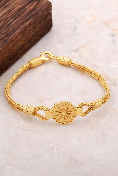 Sümer Telkari Telkari KAzaziye İşlemeli Altın Yaldızlı Gümüş Bileklik 3324