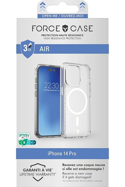 Force Case iPhone 14 Pro MagSafe Compatible AIR Reinforced Transparent - 50% Recycled plastic