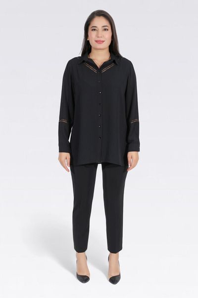 TOLGA SARAÇOĞLU 10903 Black Lace Detailed Stylish Tunic