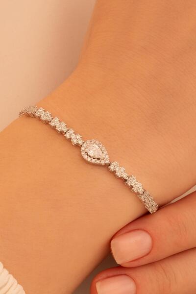 OSMANLI GÜMÜŞ Kadın Gümüş Bileklik - Aylin Damla Model Zirkon Taşlı Kadın Bil...