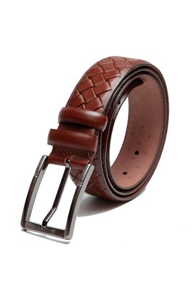 Esgue Genuine Leather 3.5 cm Printed Model Brown Belt