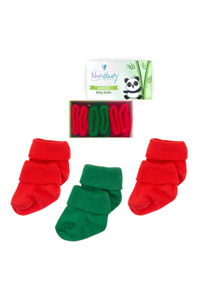 Novibaby 3'lü Bambu Yenidoğan Bebek Çorap I Christmas I Kız Erkek Bebek Çorabı