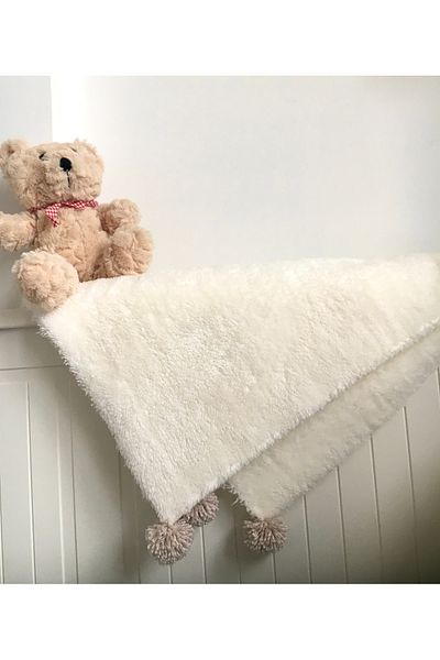 efecco Welsoft Plush Baby Blanket - 110X100 Cm, Baby Blanket with Pompom