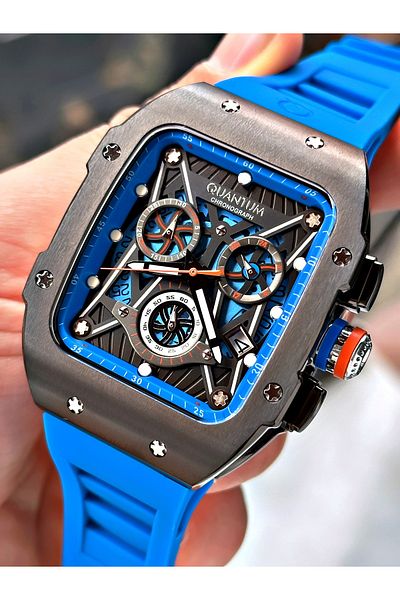 Quantum Men's Watch 1080.659 - Blue, Function Silicone and Steel Band