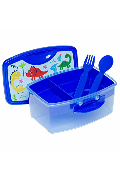 Micostore Παιδική κατσαρόλα με χωρίσματα, με μαχαιροπίρουνα, δεινόσαυροι, 920 ml, 18 x 13,5 x 8,3 εκ., σχολικό κουτί φαγητού