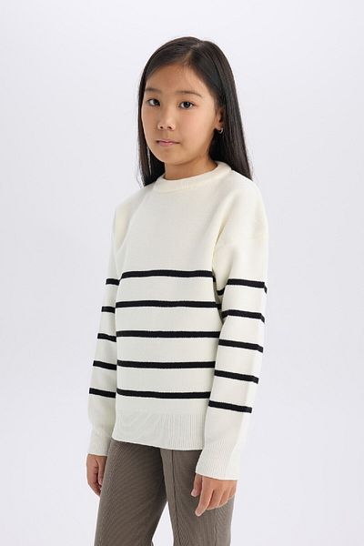 DeFacto Girl's Ecru Striped Crew Neck Knitwear School Sweater Z0194A624Au