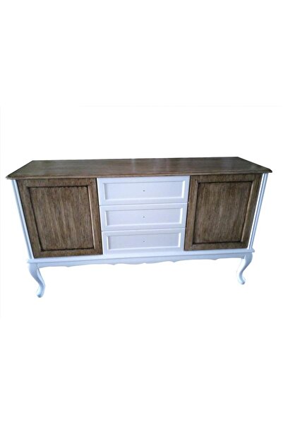 BENGİ TİCARET Tv Sehpa 13772 ST Model Kayın ASLAN ayak beyaz ve eskitme ceviz 3çekmec El Yapım