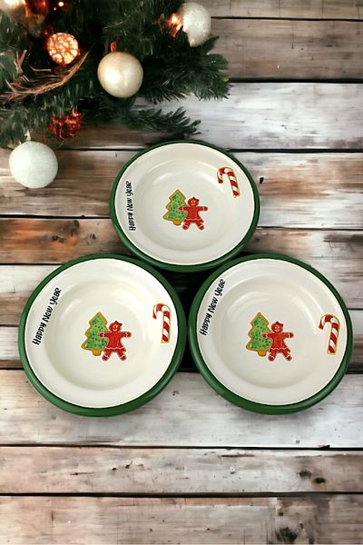 İnci Emaye 3 Pieces 14cm Enamel Plate Set, Breakfast Plate, Jam, Olive, Cheese Plate, Dowry, Christmas Gift