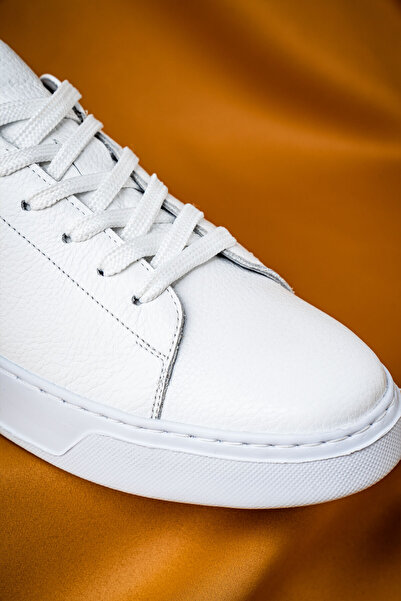 Hatemoğlu Erkek Beyaz %100 Deri Esnek Taban Bağcıklı Casual Ayakkabı Sneaker