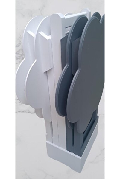 BENGİ TİCARET Zigon Çanta 90112 Papatya sehpa Model Ahşap Mdf Beyaz ve Gri Re...