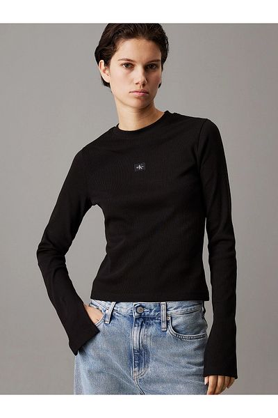 Calvin Klein Black Slim Fit Crew Neck Long Sleeve Women's Bodysuit - J20J 224760 -Beh