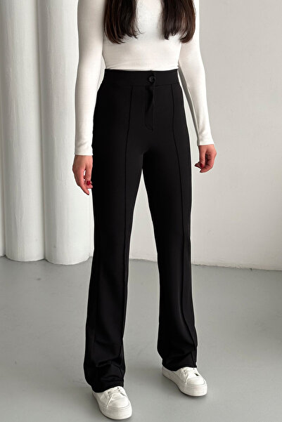 MODAGEN Women's Black Lycra Palazzo High Waist Pants