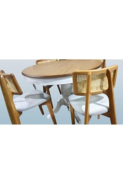 BENGİ TİCARET Masa Sandalye 90181 Takım Ihlamur Baba Ayak Mdf Tabla 110cm Beyaz Ceviz El Yapım