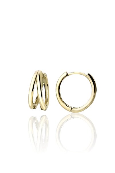 jelux silver Gümüş 925 Ayar 15 Mm Çift Halka Gold Küpe