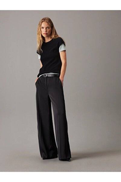 Calvin Klein Kadın Normal Bel Düz Kesim Pileli Tam Boy Siyah Pantolon K20K207978-BEH