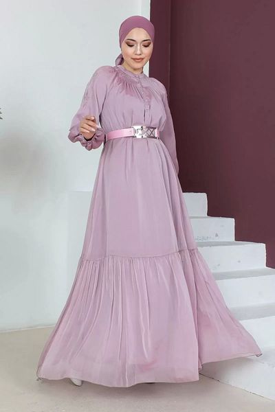 PHELDA Βραδινό φόρεμα Hijab με ζώνη Comfortable Form 746-powder