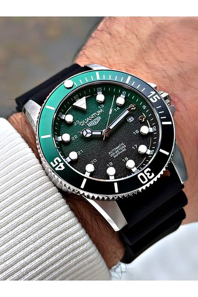 Quantum 20 Atm Waterproof Sapphire Glass Men's Wristwatch - Steel Case with Automatic Mechanism and Silicone Cord