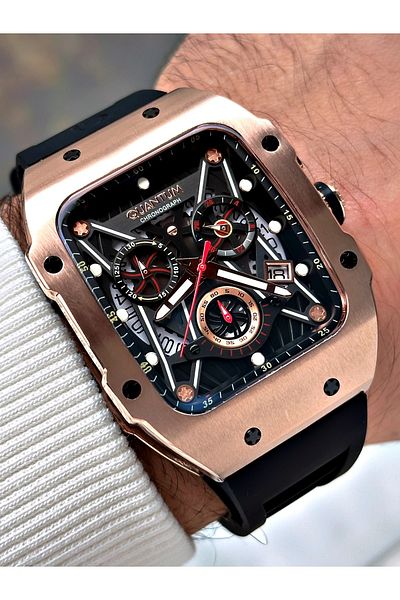 Quantum Function Black Color 10 Atm Waterproof Silicone Cord Steel Case Men Wrist Watch 1080.451