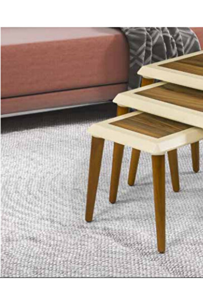 BENGİ TİCARET Zigon OSM 11829 Çerçeve Model Sehpa Parlak Ceviz Krem Ahşap Kay...