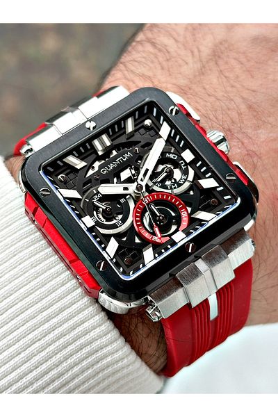 Quantum Functions Active 10 Atm Waterproof Silicone Cord Red Color Men Wristwatch