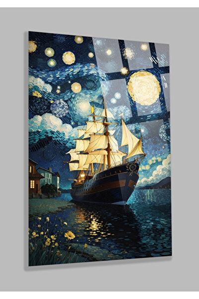 TAULART GEMİ GÖRSELİ HARİKA TASARIM LÜKS YÜKSEK ÇÖZÜNÜRLÜKLÜ KIRILMAZ CAM TABLO EV OFİS İŞ YERİ HEDİRYESİ