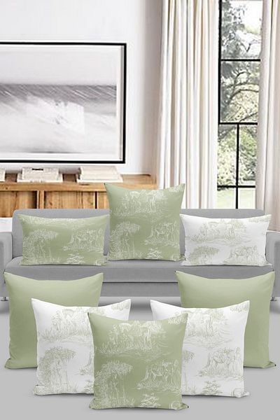 Filamente 8-Piece Throw Pillow Case Set Toile De Jouy Style