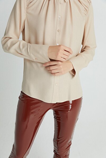 rue Beige Collar Draped Detail Shirt