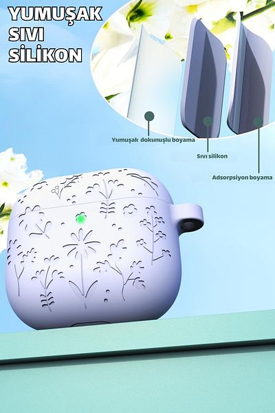 EWEC 4. Generation Compatible Floral Embroidered Premium Silicone Earphone Sleeve and 3 in 1 Earphone Cleaning Pen