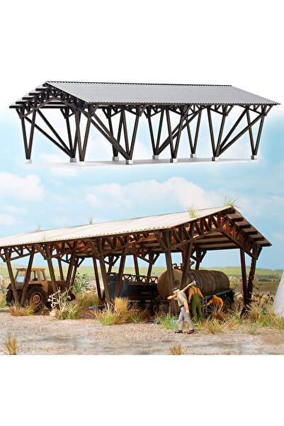 Busch 1:87 Ho Tarım Çiftlik Araç Garajı ( Gerçek ahşap model. Kit. )