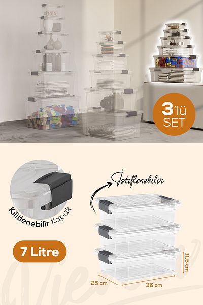 Vienev 3-Piece 7 Liter Storage and Supply Box with Lock Lid 33104