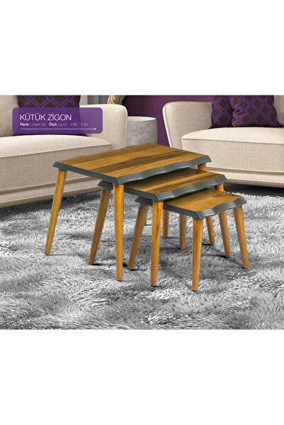 BENGİ TİCARET Zigon OSM18241 Kütük Desen Sehpa Ceviz gri Ahşap Kayın torna Re...