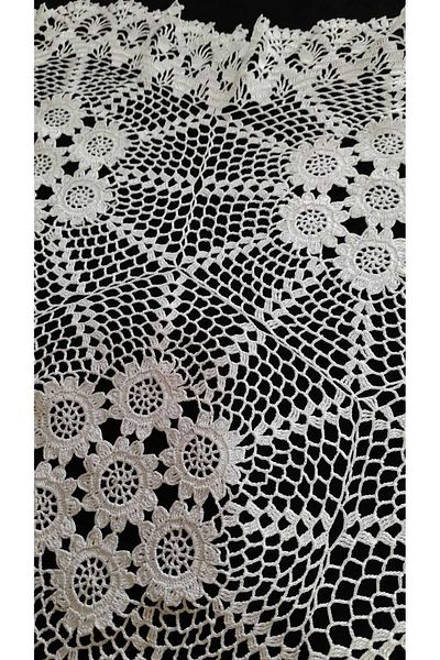 Papatyam 55 Diameter Lace Fiskos Tablecloth - Hand Knitted Vintage Floş Ip