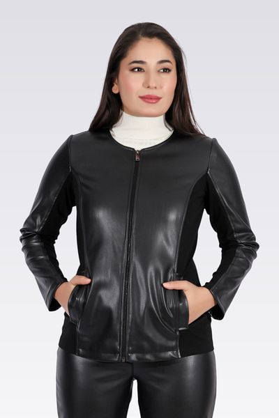 TOLGA SARAÇOĞLU 50074 JACHETĂ COMBINĂ DE PIELE TRICOTĂ NEGRĂ