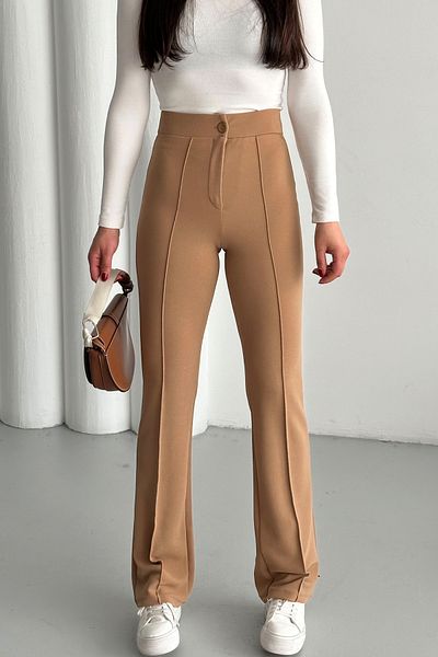 MODAGEN Kamelfarbene Lycra-Palazzo-Hose mit hoher Taille für Damen