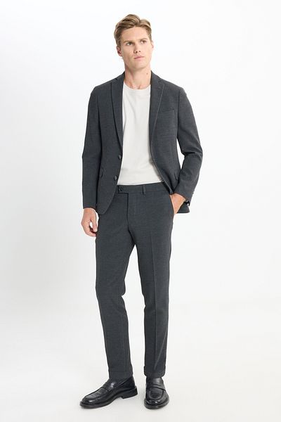 ALTINYILDIZ CLASSICS Men's Anthracite Slim Fit Slim Fit Mono Neck Seersucker Print Cover Pocket Suit