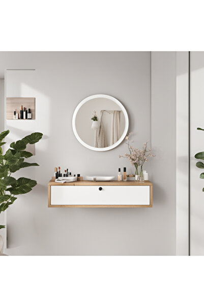 L'occi Concept Claria Aynalı Duvara Monte Makyaj masası Kapaklı Sepet-Beyaz CL2-SW